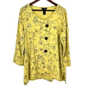 Ali Miles Sz Large Yellow Wearable Art to Wear Abstract Blouse Shirt Top Artsy
